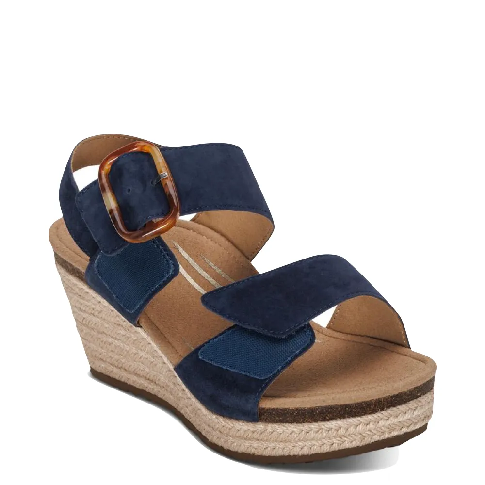 Aetrex Women's Ashley Wedge Sandal in Navy