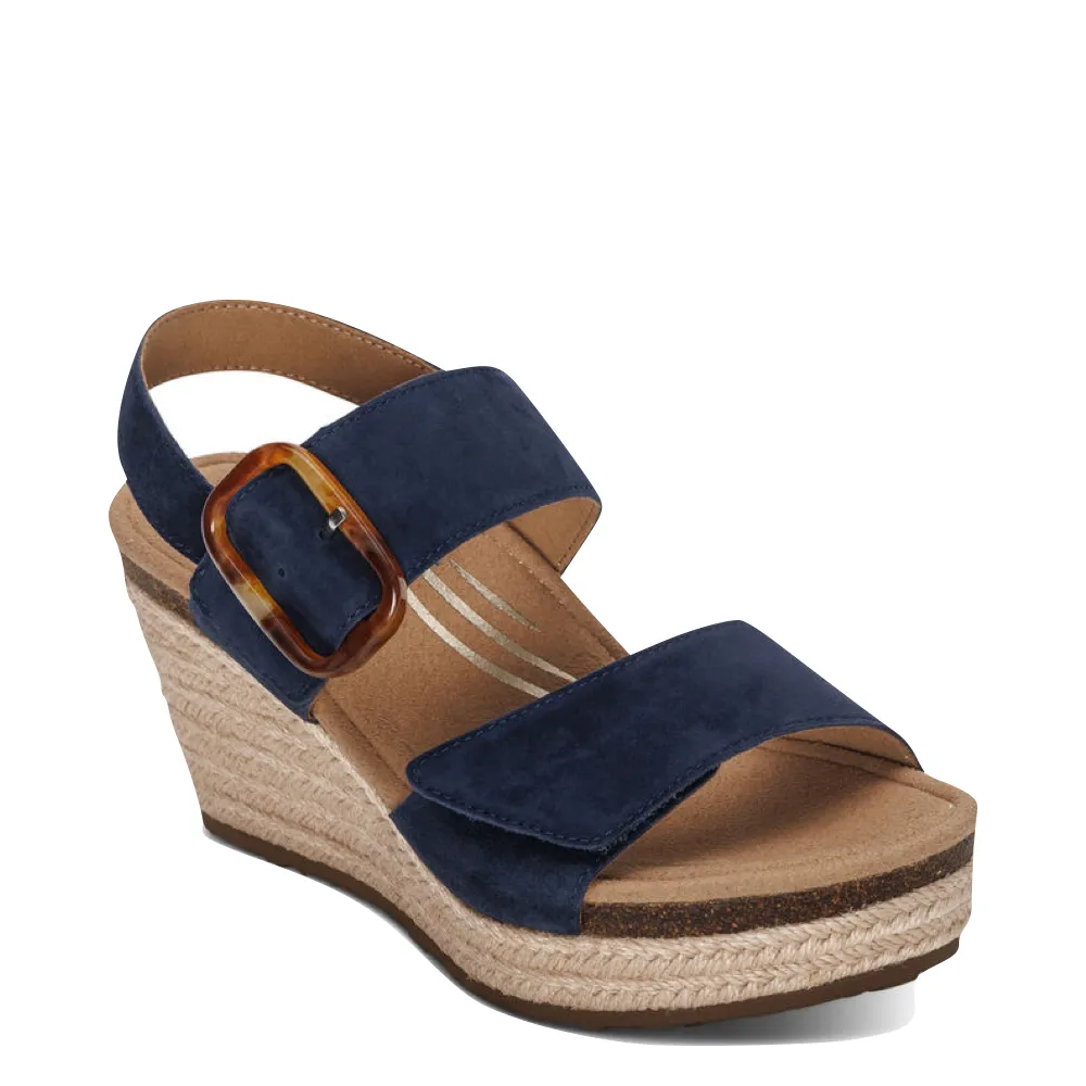 Aetrex Women's Ashley Wedge Sandal in Navy