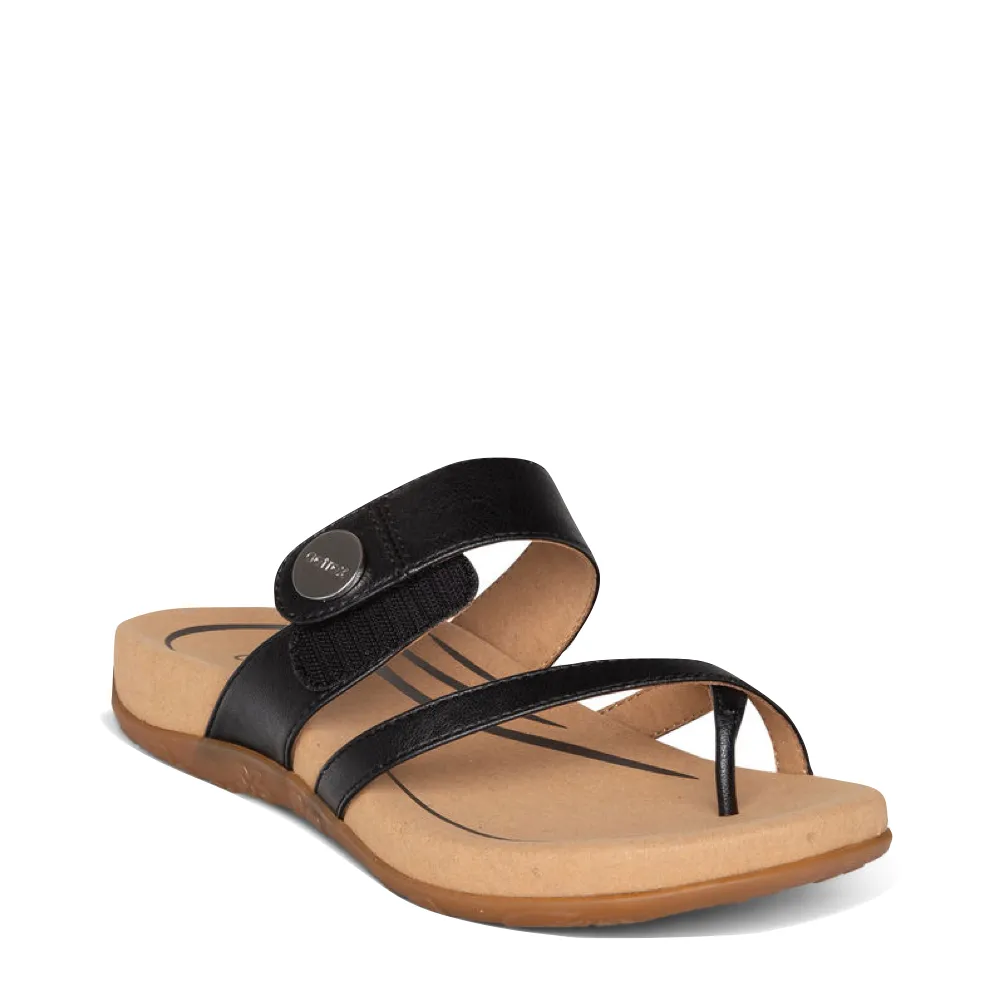 Aetrex Women's Izzy Adjustable Slide Sandal in Black