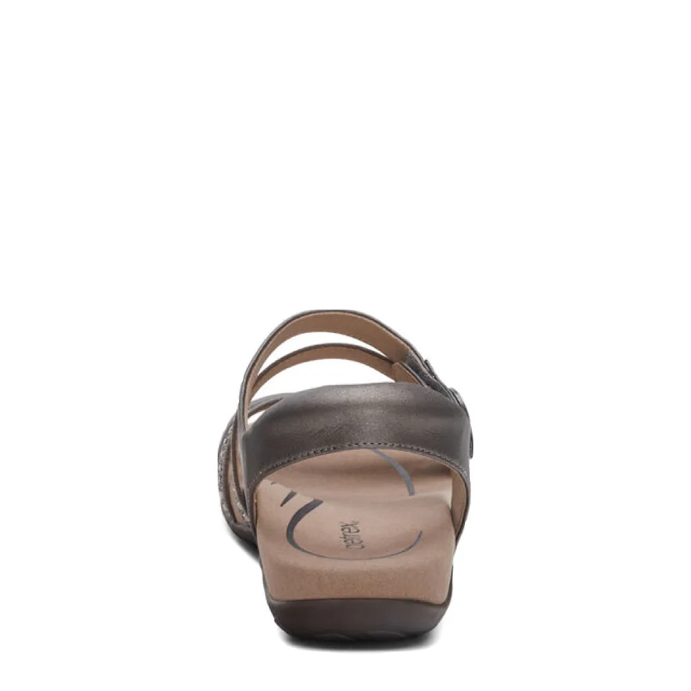Aetrex Women's Jess Adjustable Quarter Strap Sandal in Pewter Sparkle