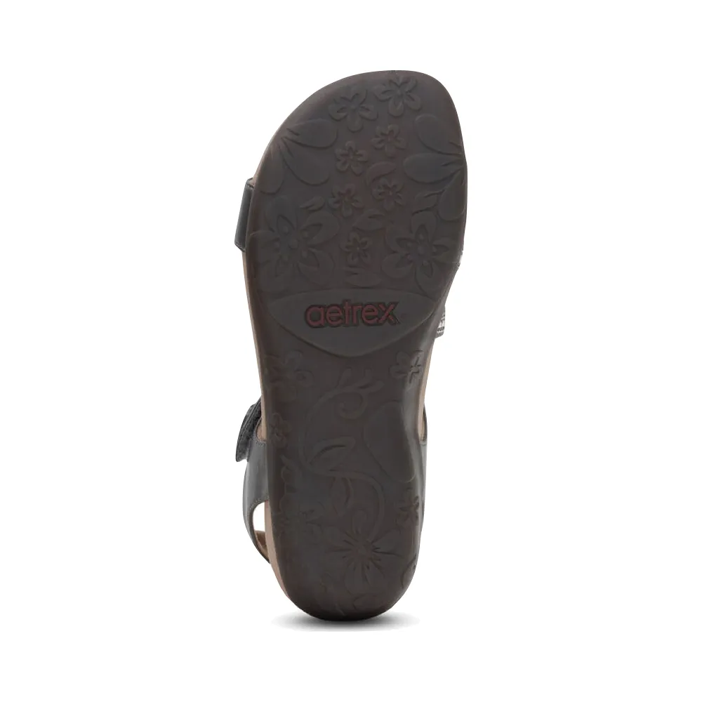 Aetrex Women's Jess Adjustable Quarter Strap Sandal in Pewter Sparkle