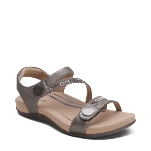 Aetrex Women's Jess Adjustable Quarter Strap Sandal in Pewter Sparkle
