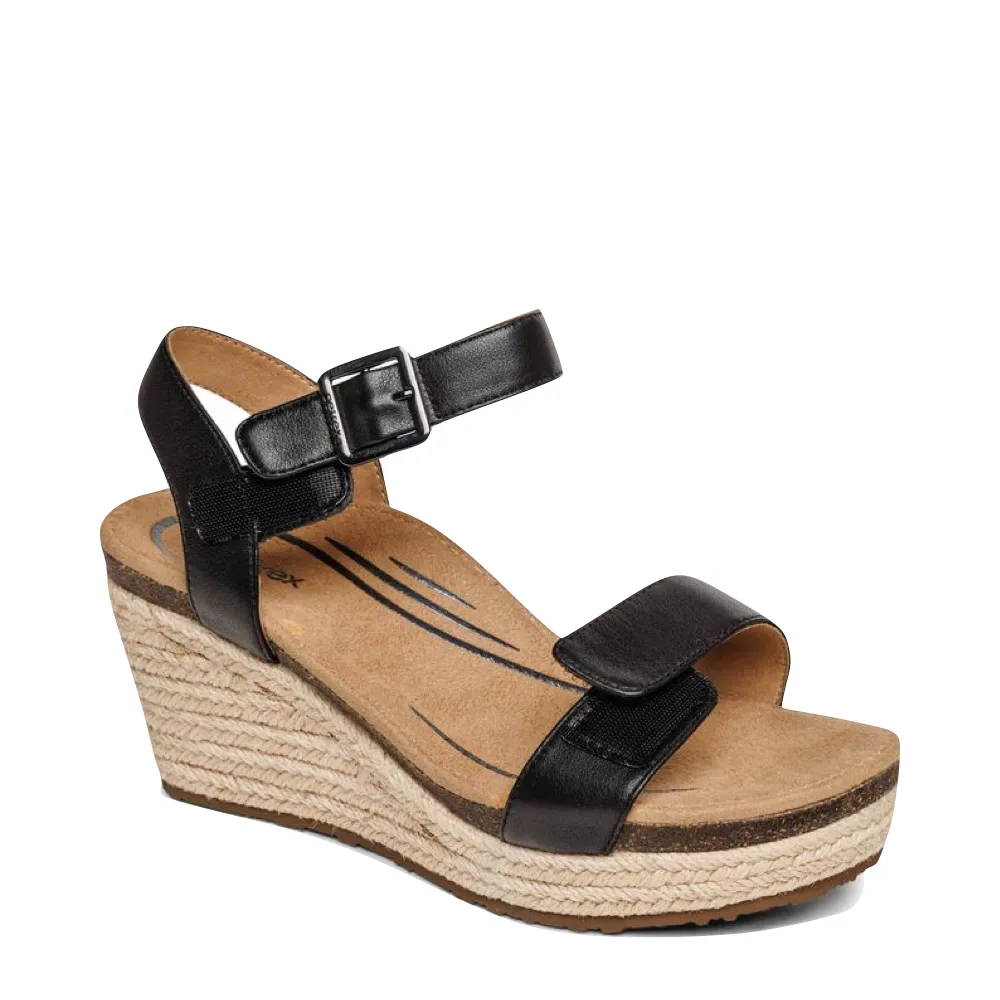 Aetrex Women's Sydney Quarter Strap Espadrille Wedge Sandal in Black