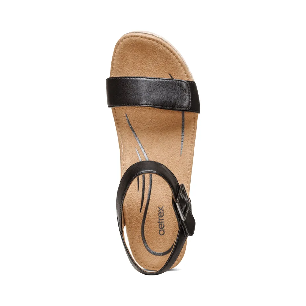 Aetrex Women's Sydney Quarter Strap Espadrille Wedge Sandal in Black