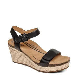 Aetrex Women's Sydney Quarter Strap Espadrille Wedge Sandal in Black