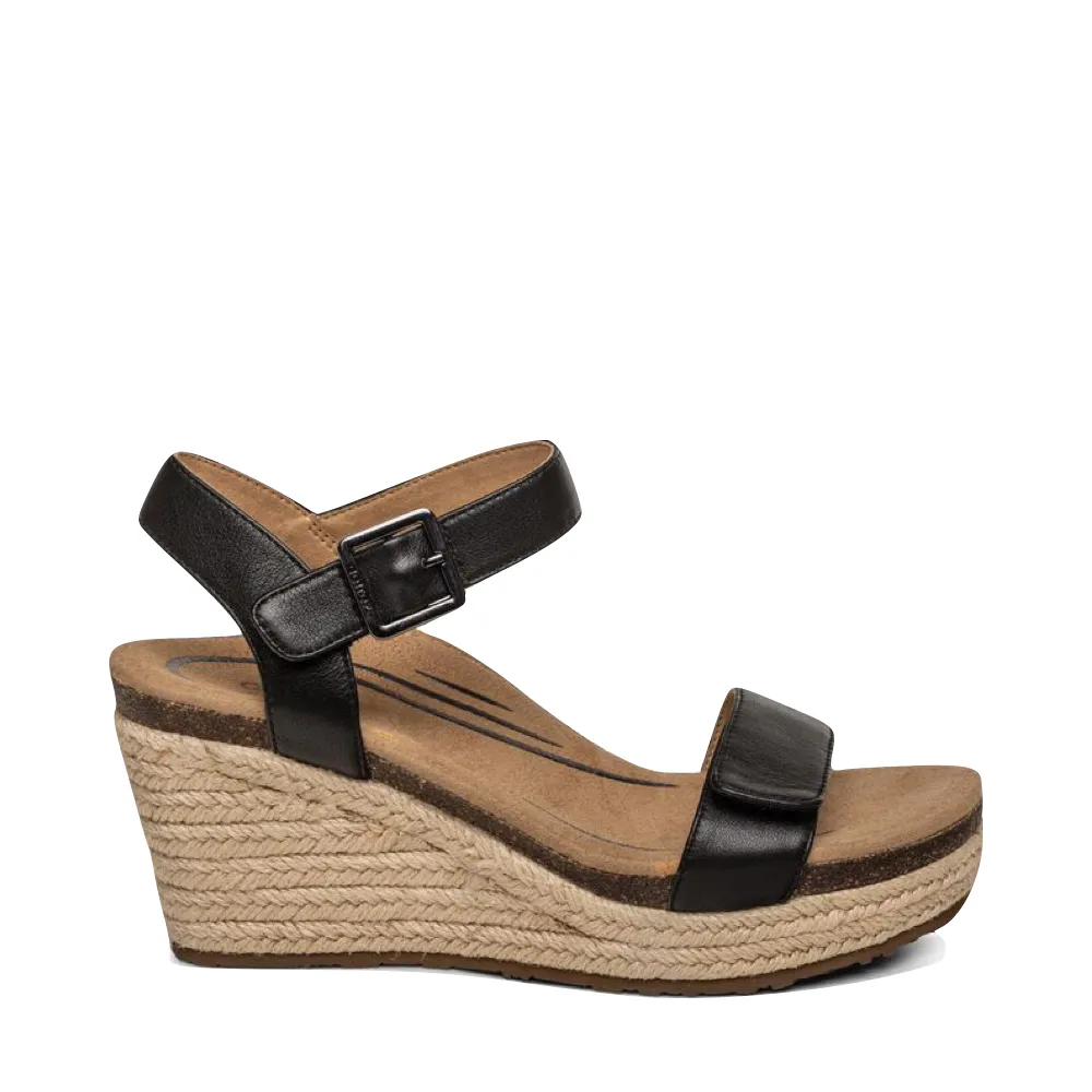 Aetrex Women's Sydney Quarter Strap Espadrille Wedge Sandal in Black