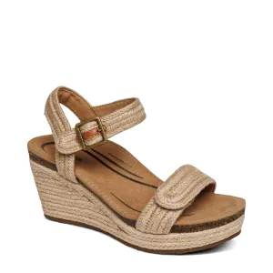 Aetrex Women's Sydney Quarter Strap Espadrille Wedge Sandal in Natural