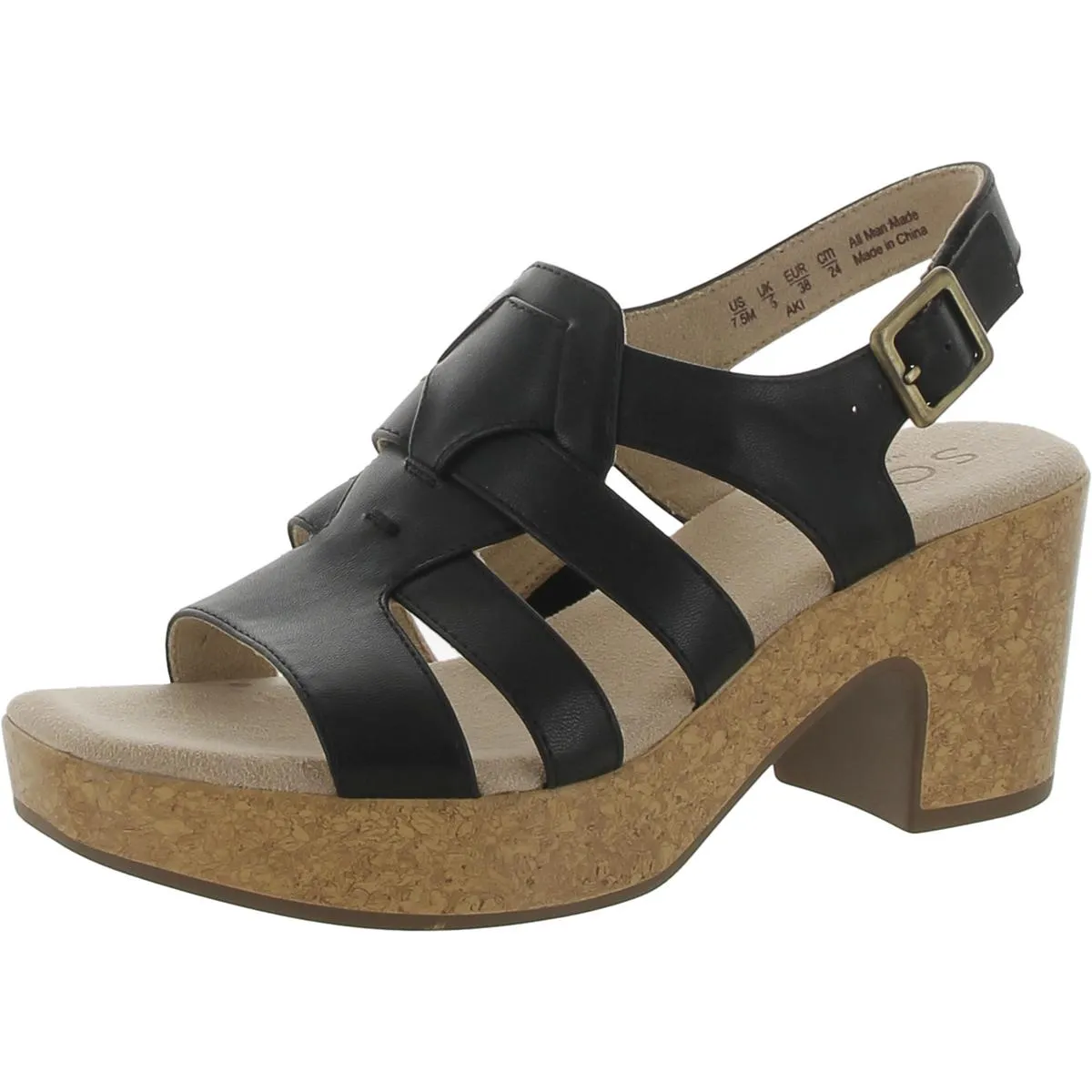 Aki Womens Faux Leather Peep-Toe Platform Sandals