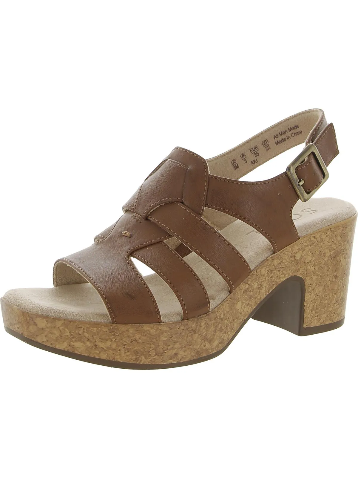 Aki Womens Faux Leather Peep-Toe Platform Sandals