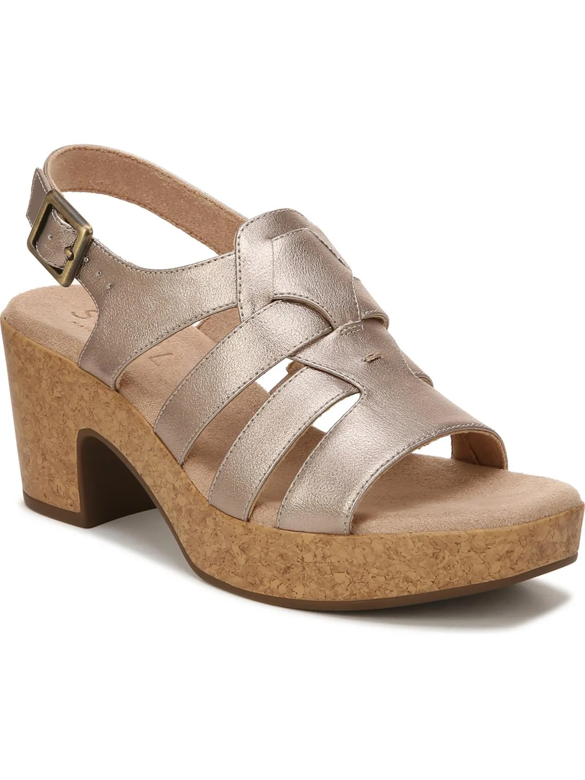 Aki Womens Faux Leather Peep-Toe Platform Sandals