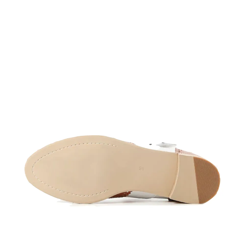 All Black Women's Belted Wings Leather Mary Jane in Brown/White