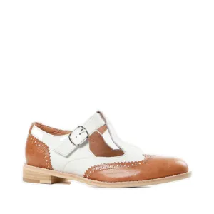 All Black Women's Belted Wings Leather Mary Jane in Brown/White
