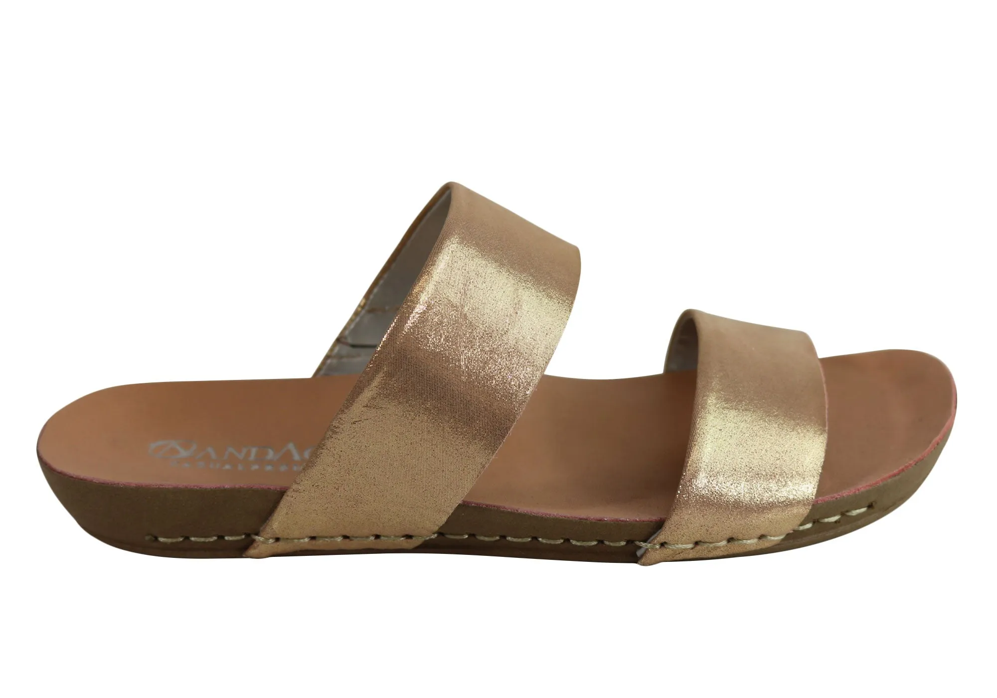 Andacco Mirage Womens Comfy Leather Flat Sandals Slides Made In Brazil Andacco Shoes
