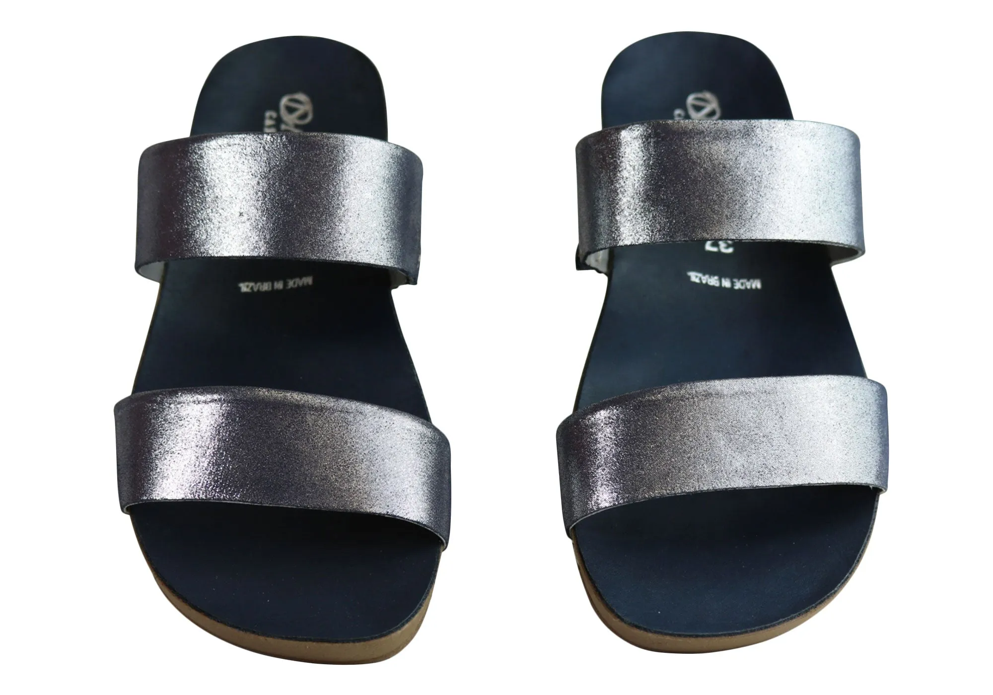 Andacco Mirage Womens Comfy Leather Flat Sandals Slides Made In Brazil Andacco Shoes