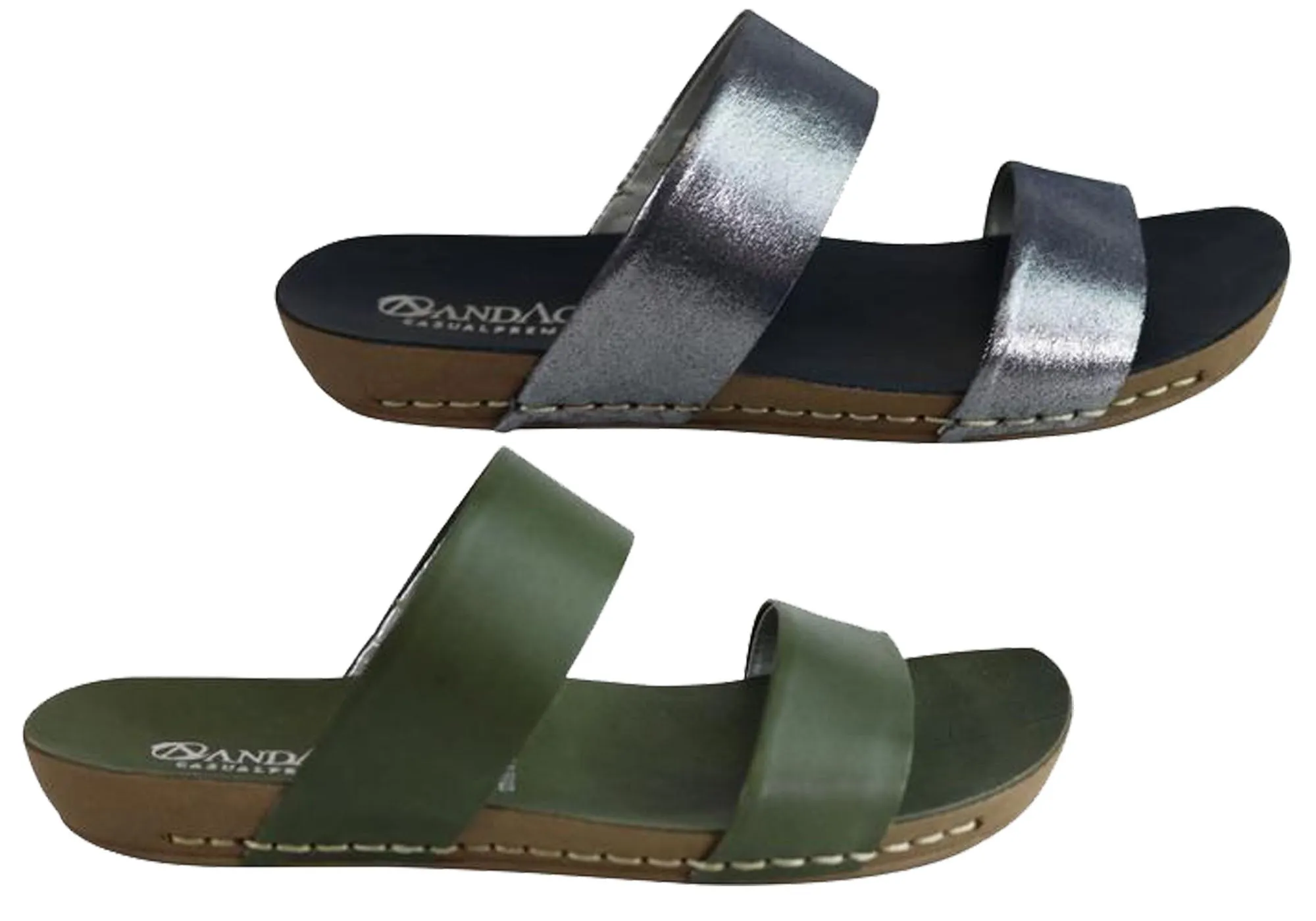 Andacco Mirage Womens Comfy Leather Flat Sandals Slides Made In Brazil Andacco Shoes