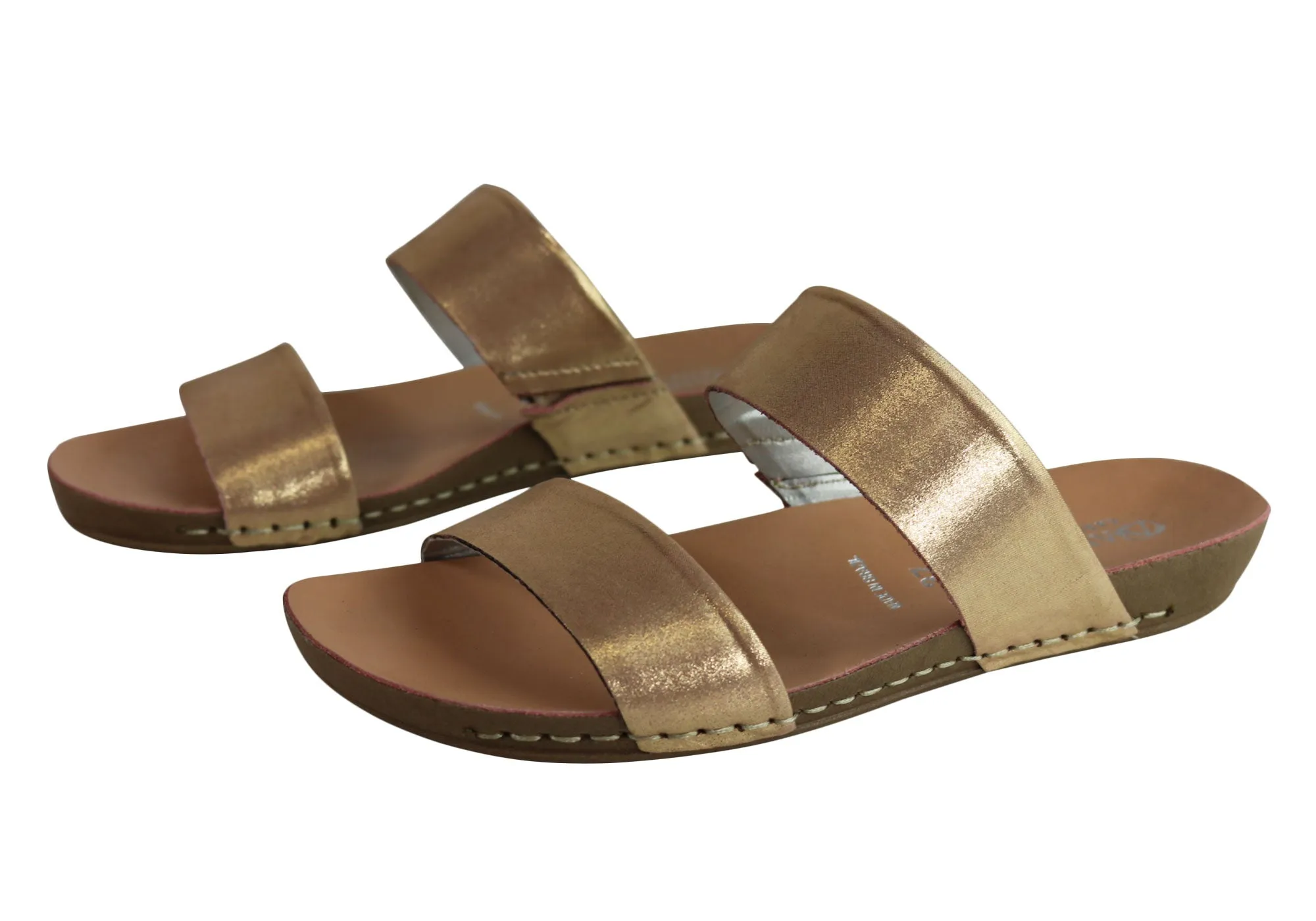 Andacco Mirage Womens Comfy Leather Flat Sandals Slides Made In Brazil Andacco Shoes