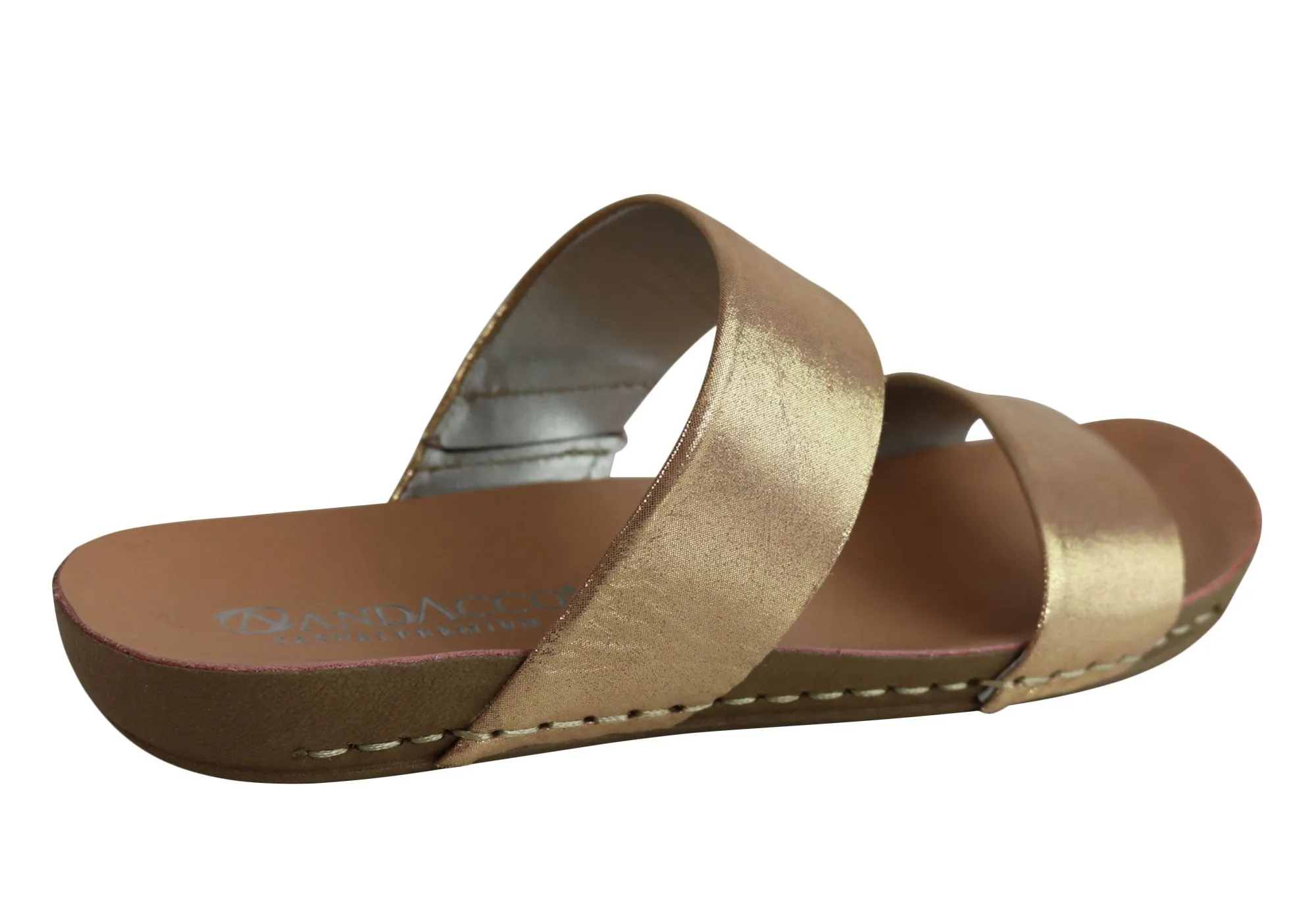 Andacco Mirage Womens Comfy Leather Flat Sandals Slides Made In Brazil Andacco Shoes