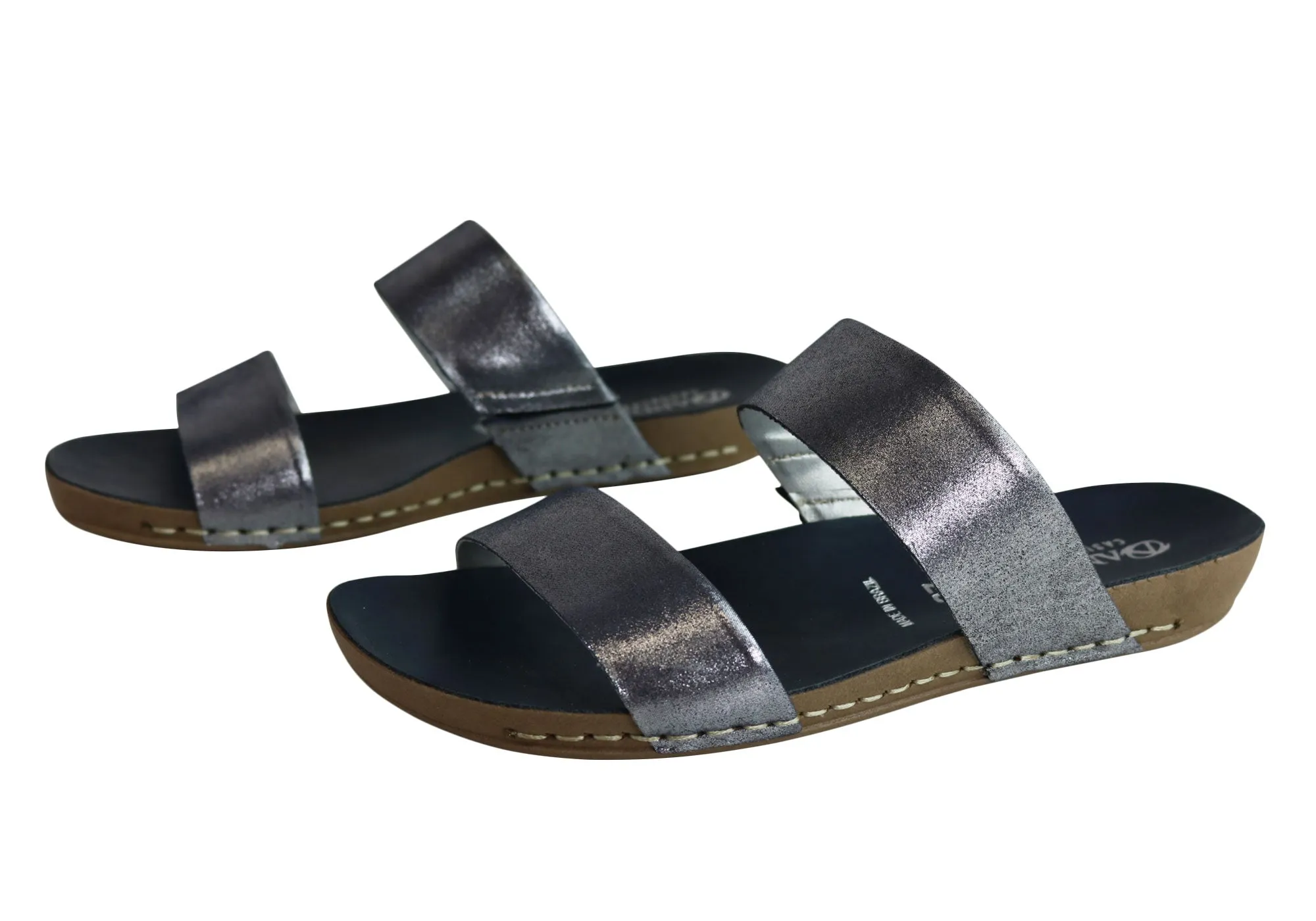 Andacco Mirage Womens Comfy Leather Flat Sandals Slides Made In Brazil Andacco Shoes