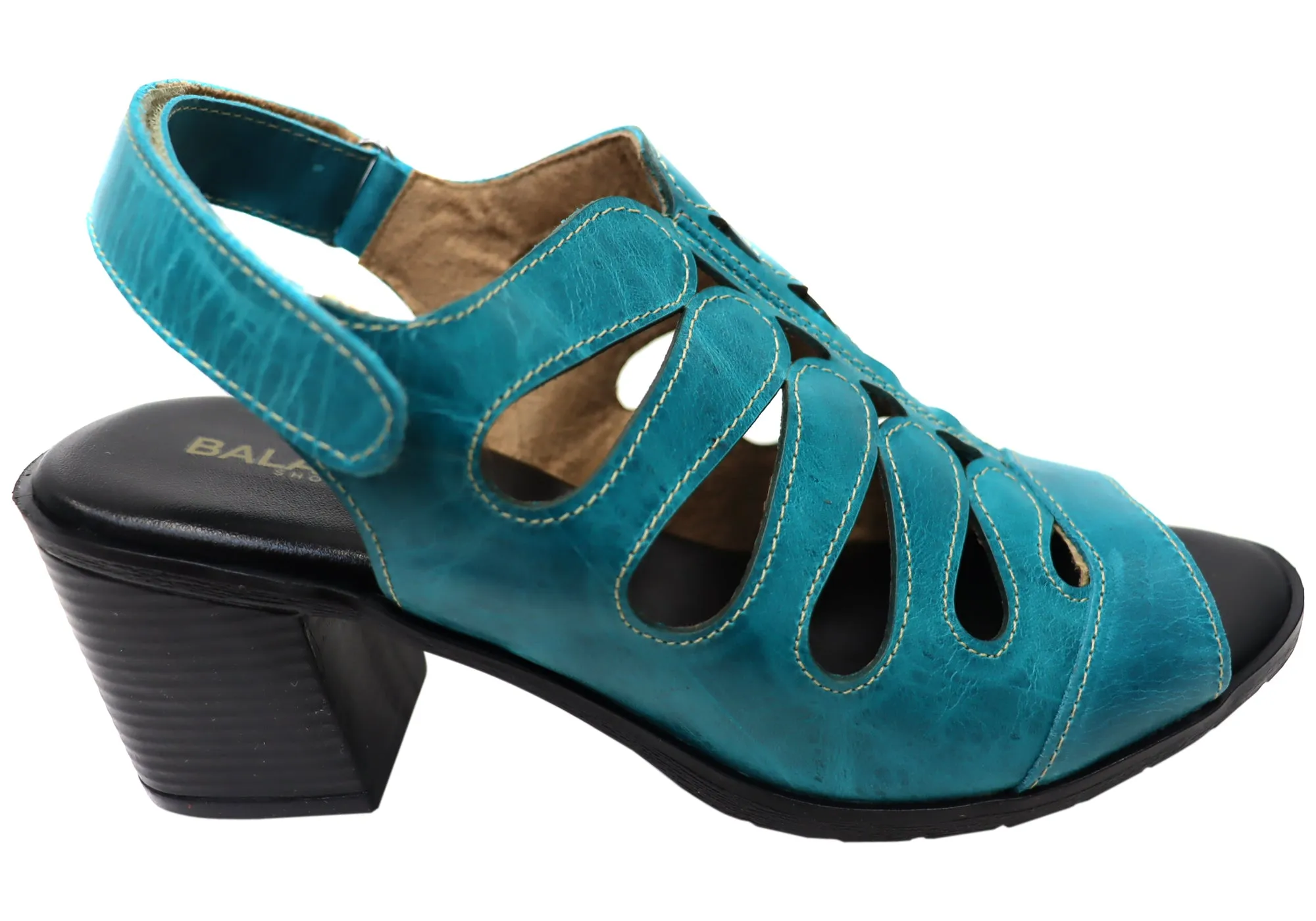 Balatore Cecillia Womens Comfort Brazilian Leather Mid Heel Sandals Balatore Shoes