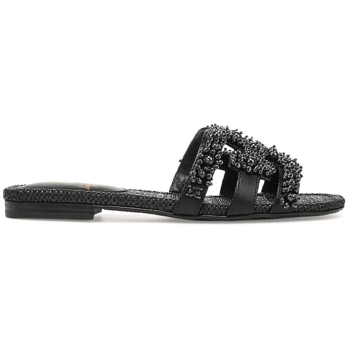 bay perla Womens Embellished Slip On Slide Sandals