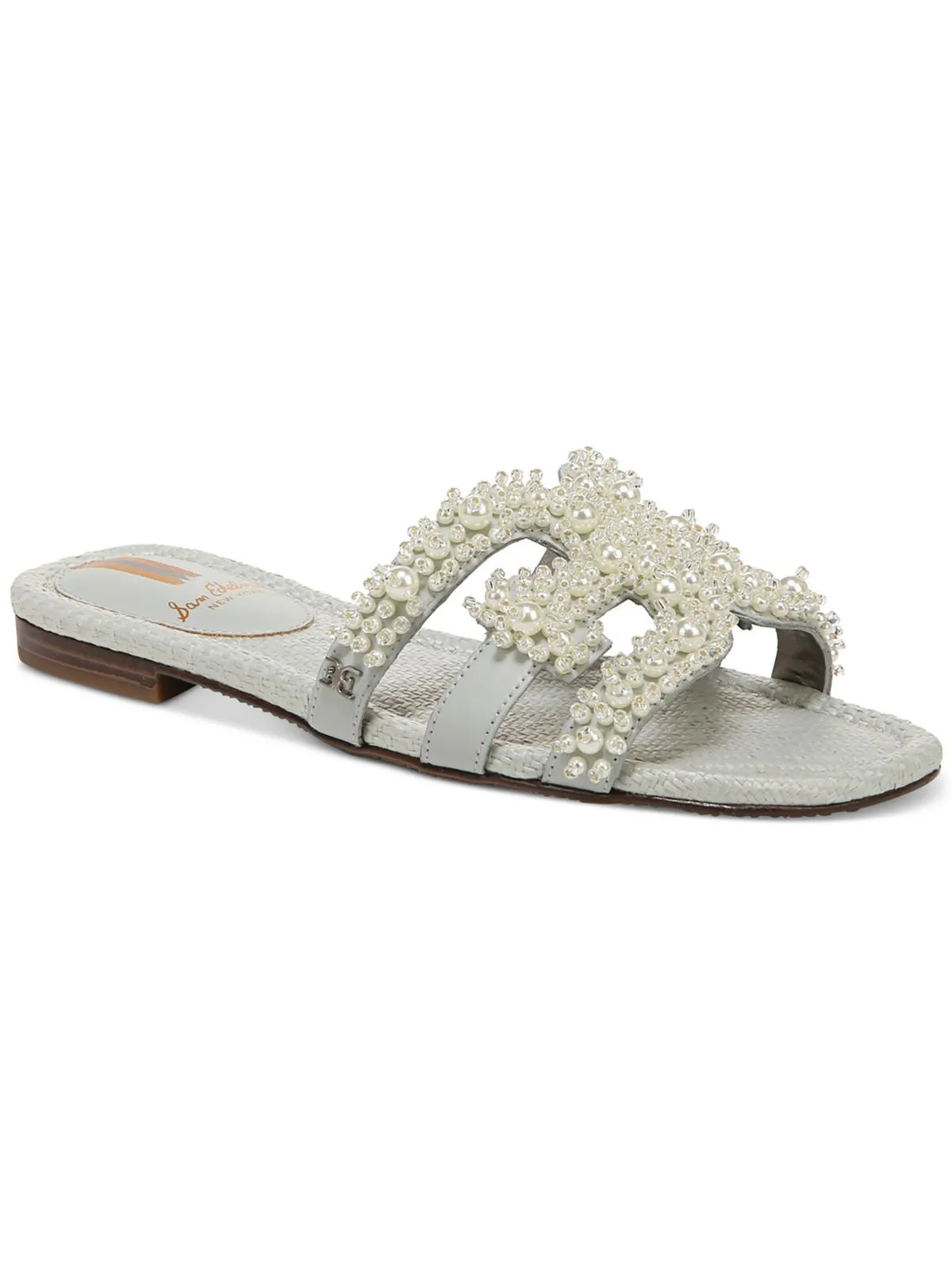 bay perla Womens Embellished Slip On Slide Sandals
