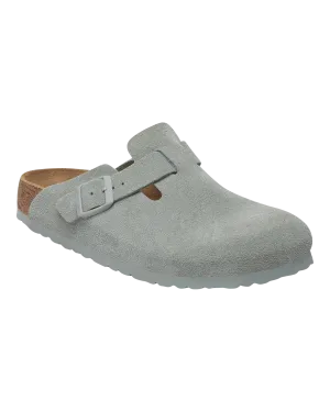Birkenstock Shoes Boston Suede Leather Sandals in Pure Sage