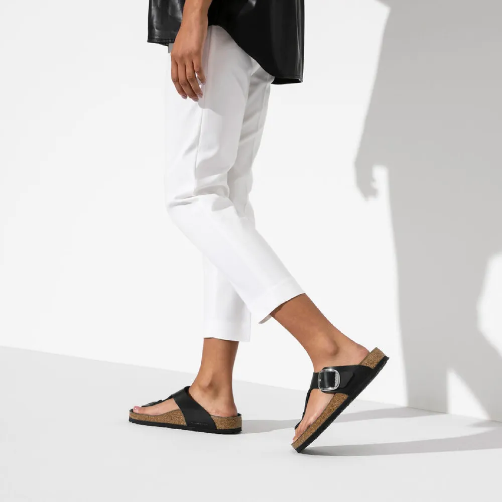 Birkenstock Women's Gizeh Oiled Leather Big Buckle Sandal in Black