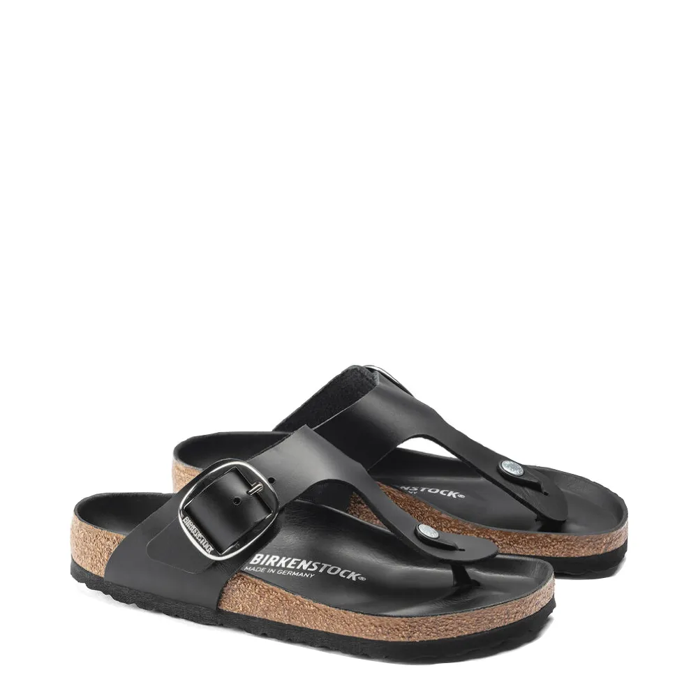 Birkenstock Women's Gizeh Oiled Leather Big Buckle Sandal in Black