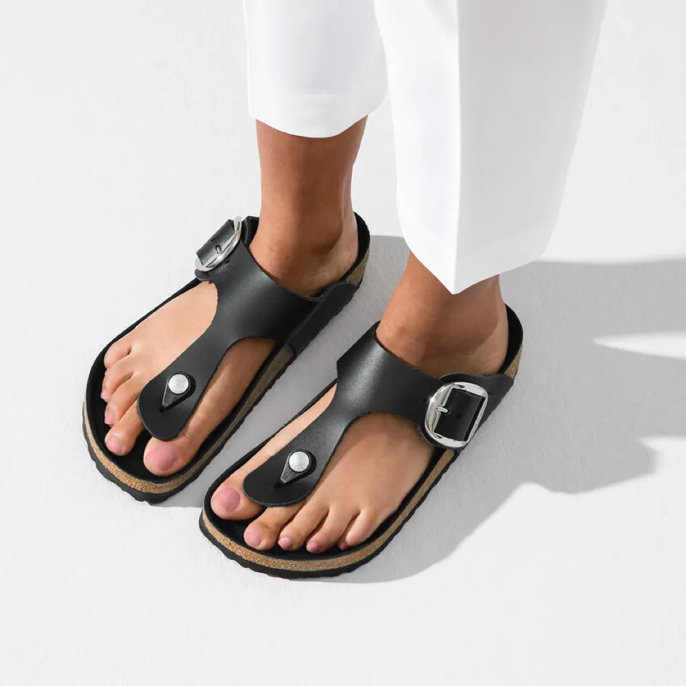 Birkenstock Women's Gizeh Oiled Leather Big Buckle Sandal in Black