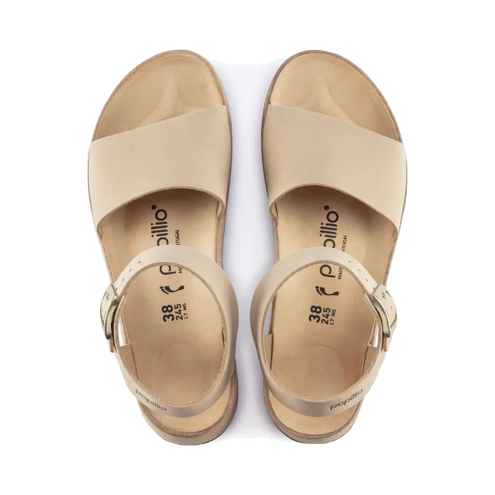Birkenstock Women's Glenda Nubuck Leather Platform Sandal in Sandcastle Beige