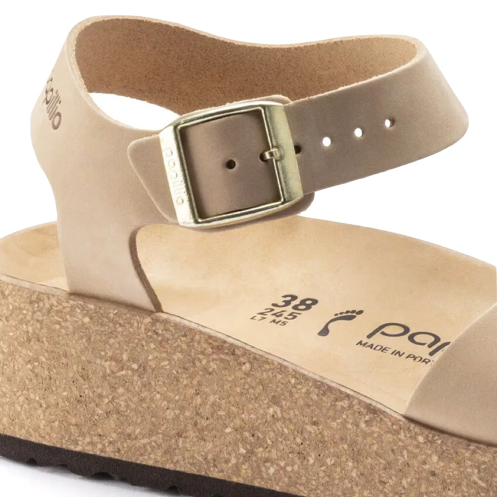 Birkenstock Women's Glenda Nubuck Leather Platform Sandal in Sandcastle Beige