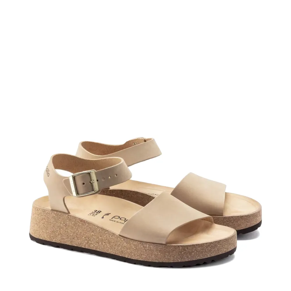 Birkenstock Women's Glenda Nubuck Leather Platform Sandal in Sandcastle Beige