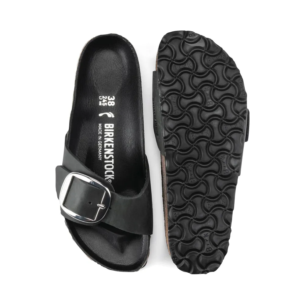 Birkenstock Women's Madrid Big Buckle Oiled Leather Sandal in Black