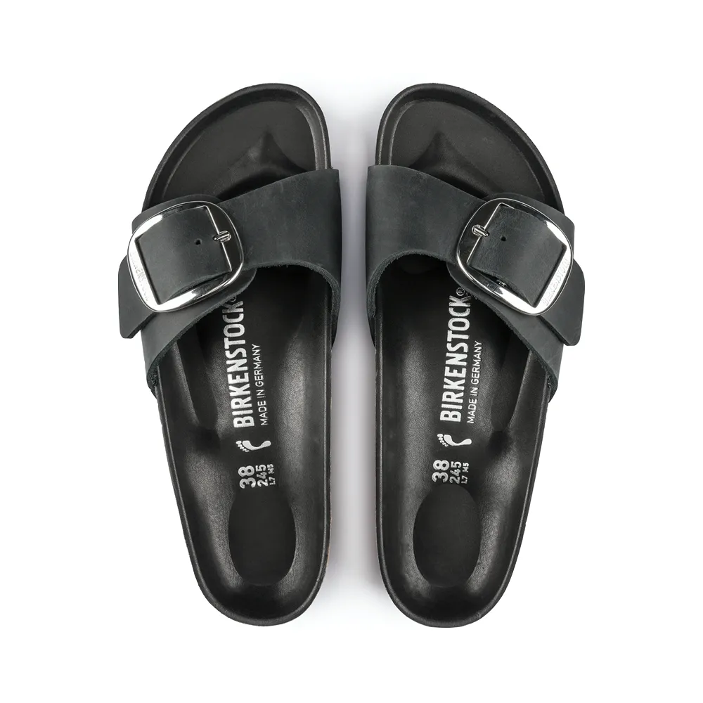 Birkenstock Women's Madrid Big Buckle Oiled Leather Sandal in Black