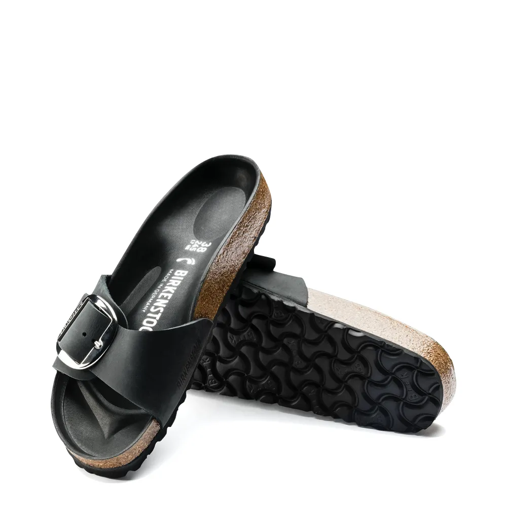 Birkenstock Women's Madrid Big Buckle Oiled Leather Sandal in Black