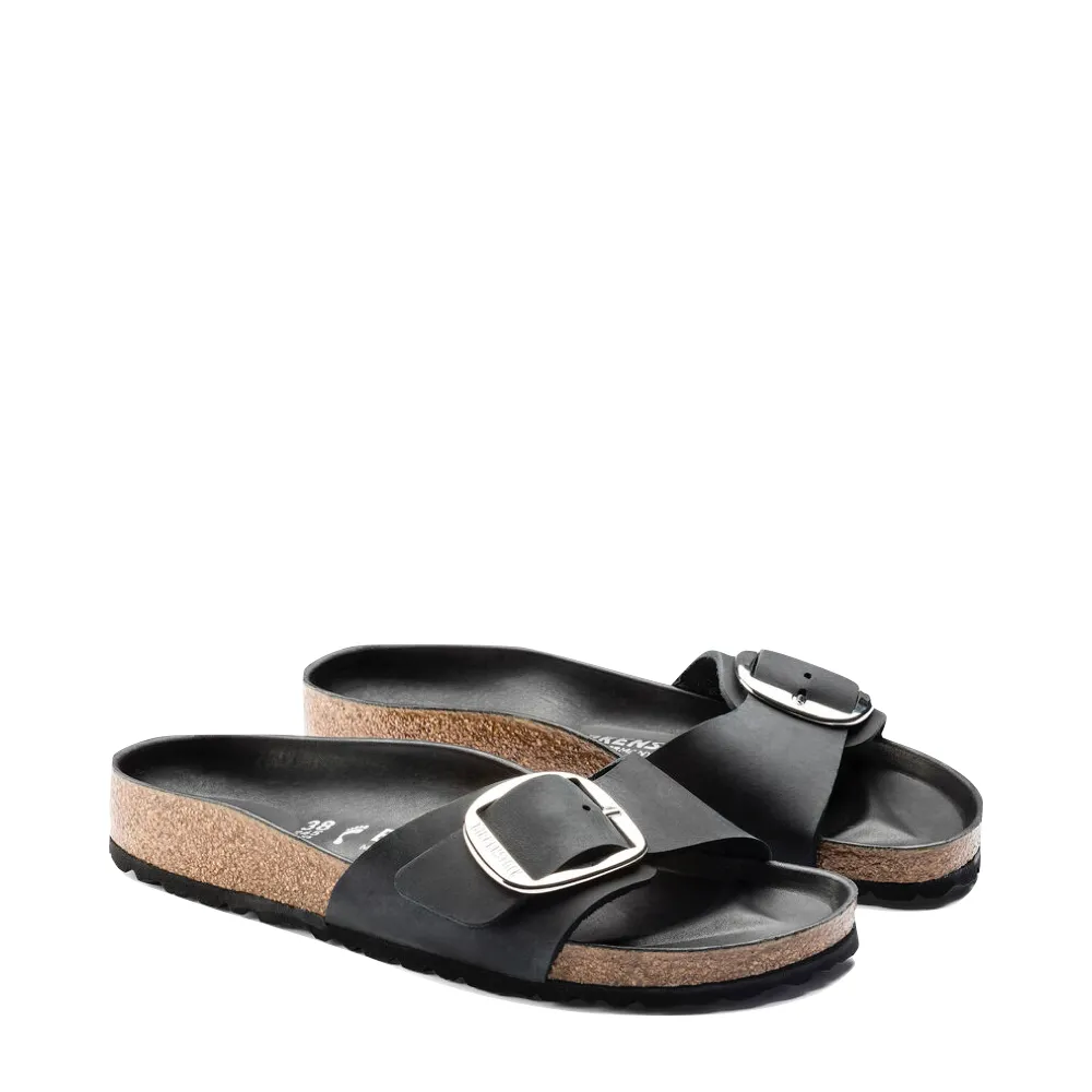 Birkenstock Women's Madrid Big Buckle Oiled Leather Sandal in Black