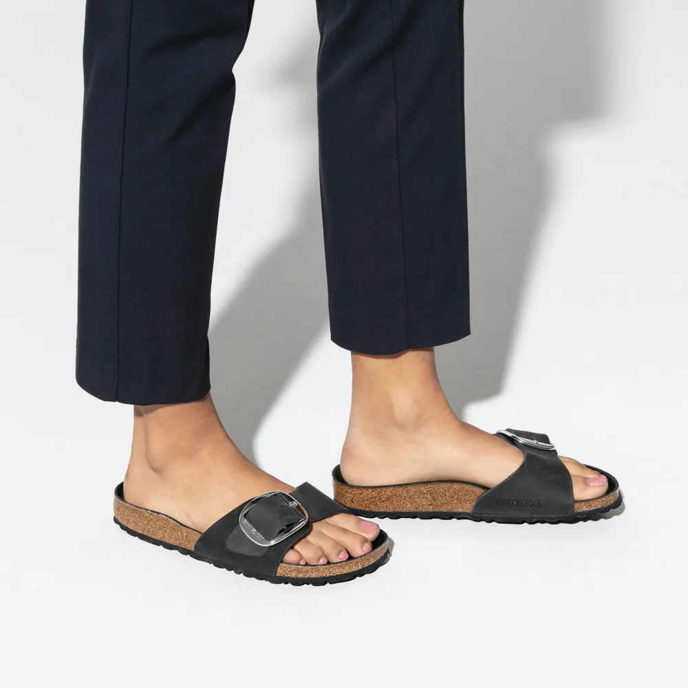 Birkenstock Women's Madrid Big Buckle Oiled Leather Sandal in Black