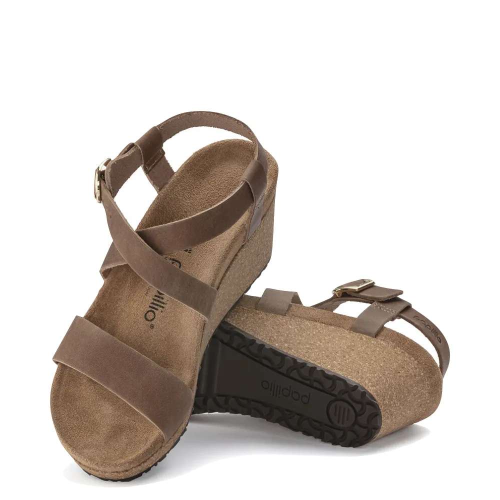 Birkenstock Women's Sibyl Oiled Nubuck Wedge Sandal in Cognac