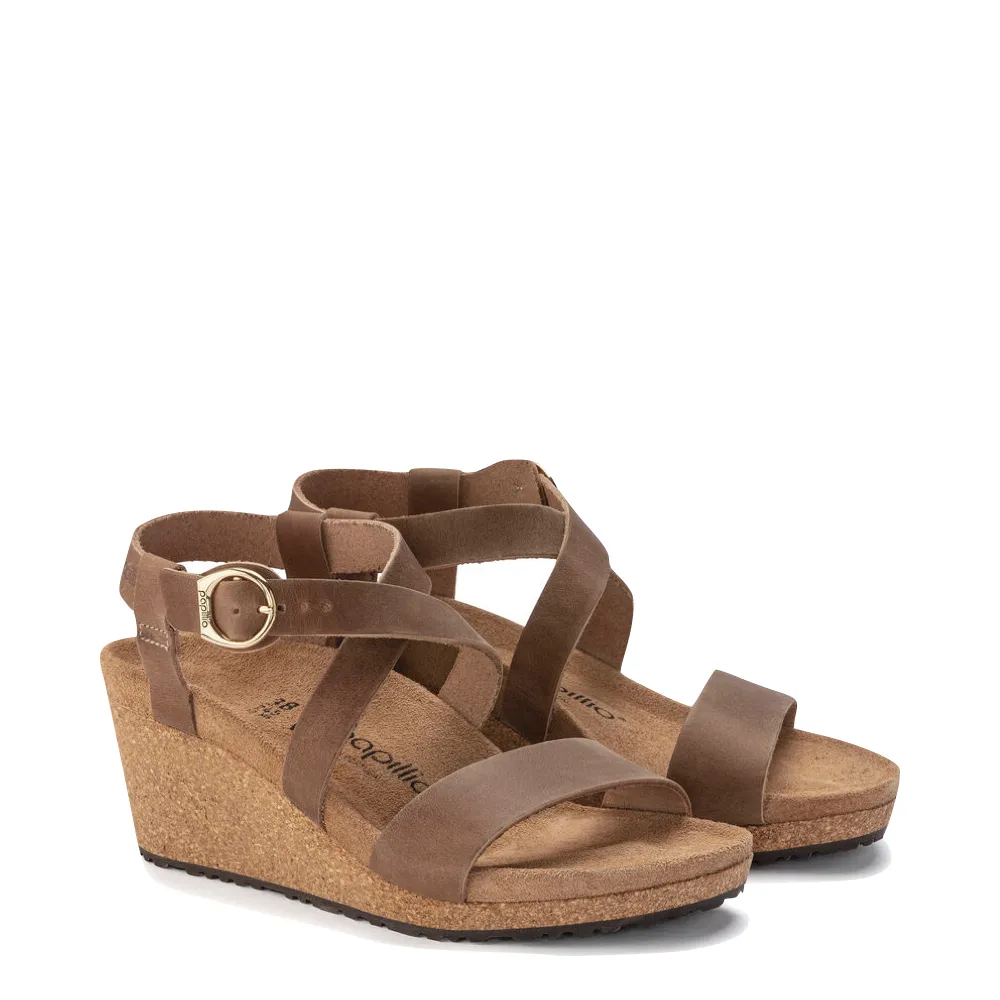 Birkenstock Women's Sibyl Oiled Nubuck Wedge Sandal in Cognac