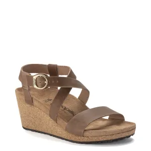 Birkenstock Women's Sibyl Oiled Nubuck Wedge Sandal in Cognac