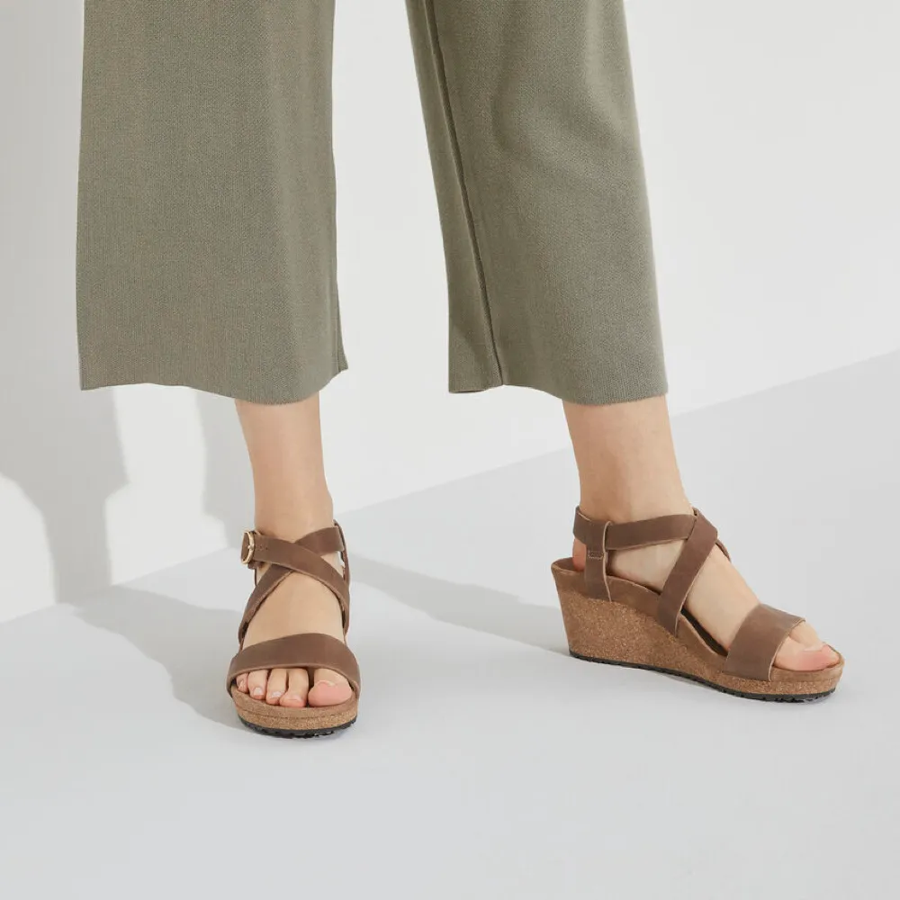 Birkenstock Women's Sibyl Oiled Nubuck Wedge Sandal in Cognac