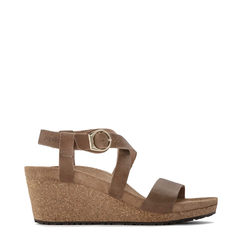 Birkenstock Women's Sibyl Oiled Nubuck Wedge Sandal in Cognac