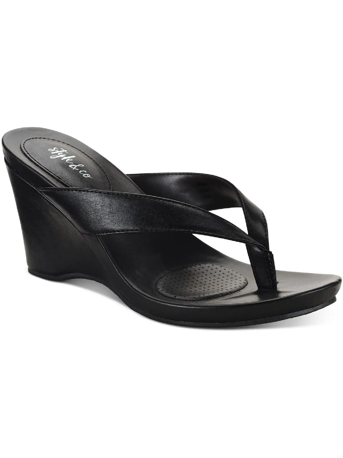Chicklet Womens Faux Leather Thong Wedge Sandals
