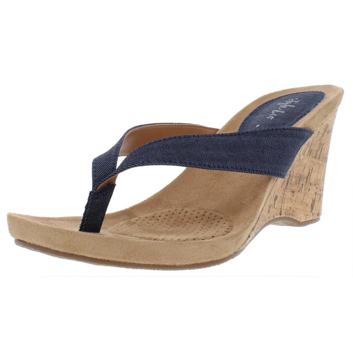 Chicklet Womens Faux Leather Thong Wedge Sandals