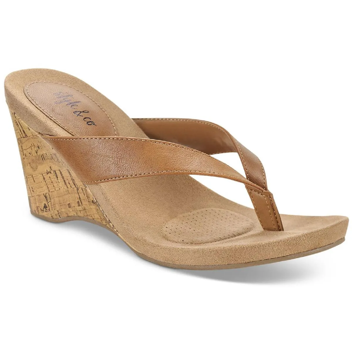 Chicklet Womens Faux Leather Thong Wedge Sandals