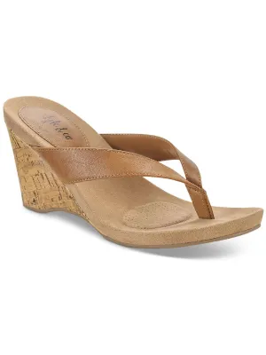 Chicklet Womens Faux Leather Thong Wedge Sandals