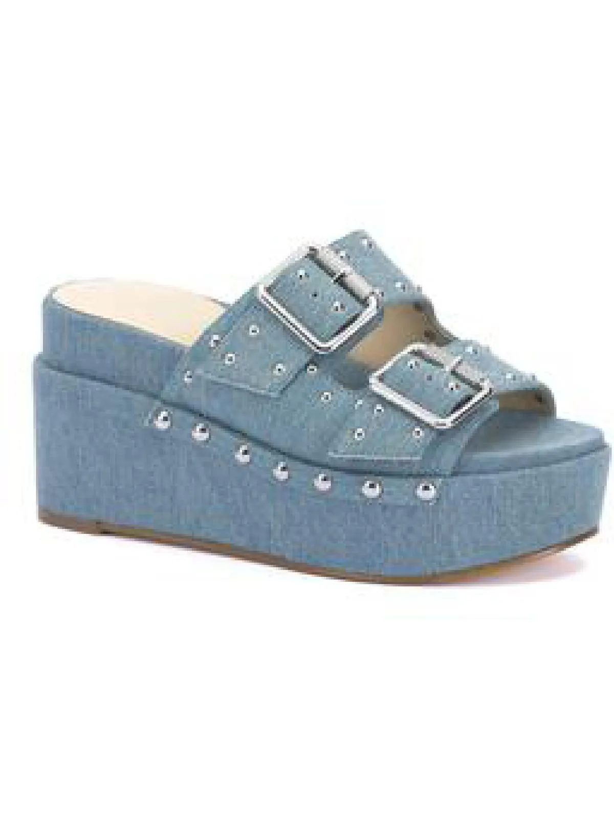 Cyriss2 Womens Denim Buckle Flatform Sandals