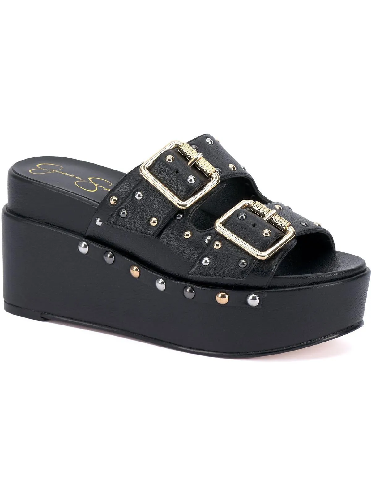 Cyriss2 Womens Denim Buckle Flatform Sandals