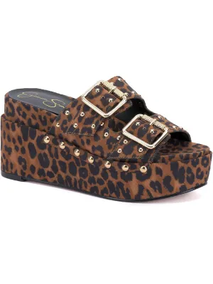 Cyriss2 Womens Denim Buckle Flatform Sandals