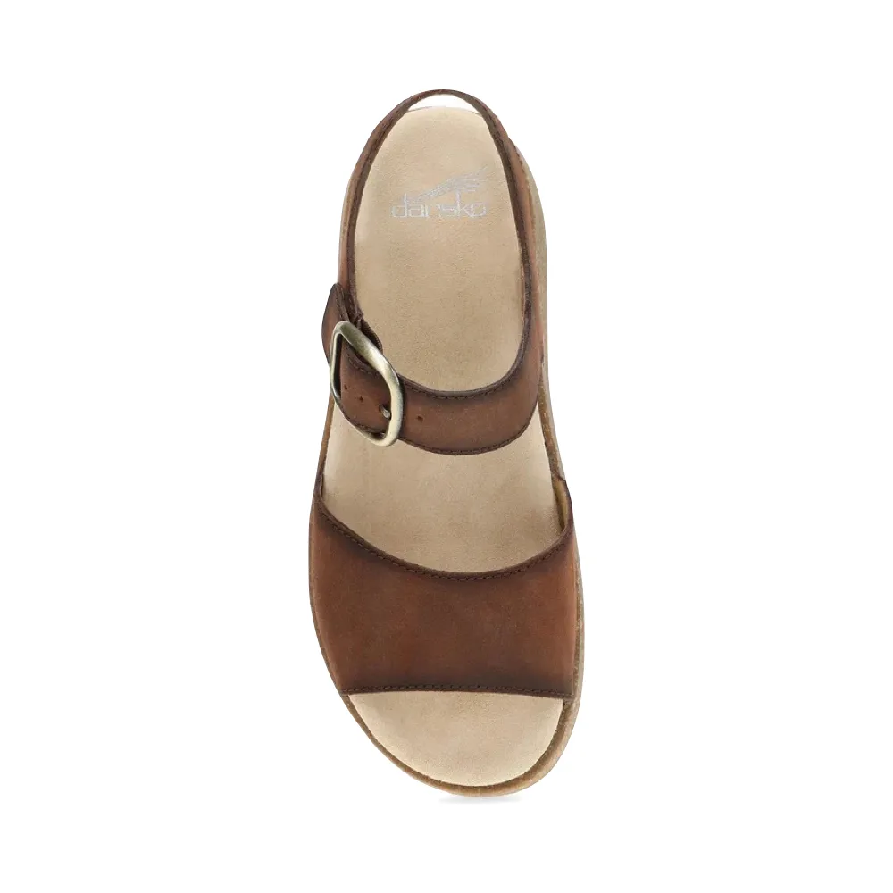 Dansko Women's Bianca Leather Platform Sandal in Brown Burnished Suede